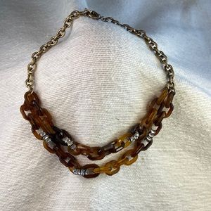 J Crew 20" Tortoise Shell Chain Fashion Necklace with Rhinestone Details